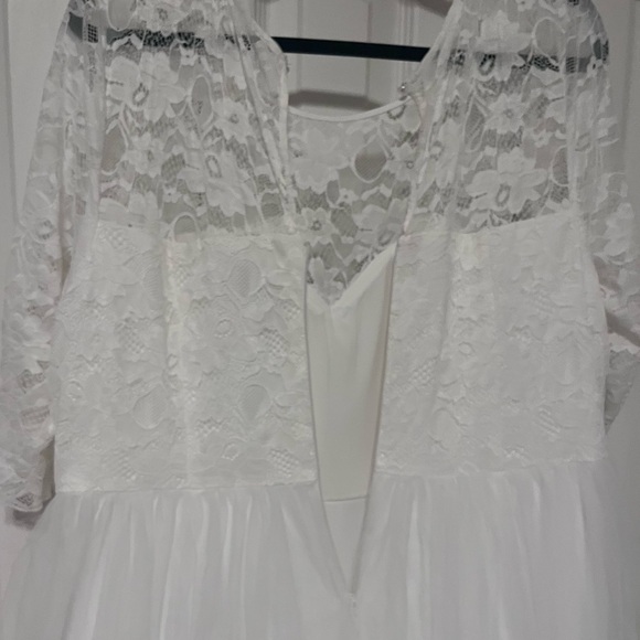 Beautiful Ivory Lace & Tulle Beaded Sash A-Line Wedding Dress sz.18 - Picture 12 of 13